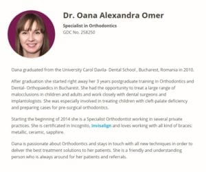 Milton Keynes Orthodontist Now Available For Orthodontic Consultations After Returning From Maternity Leave - Dr. Oana Alexandra Omer Aspects Dental Profile