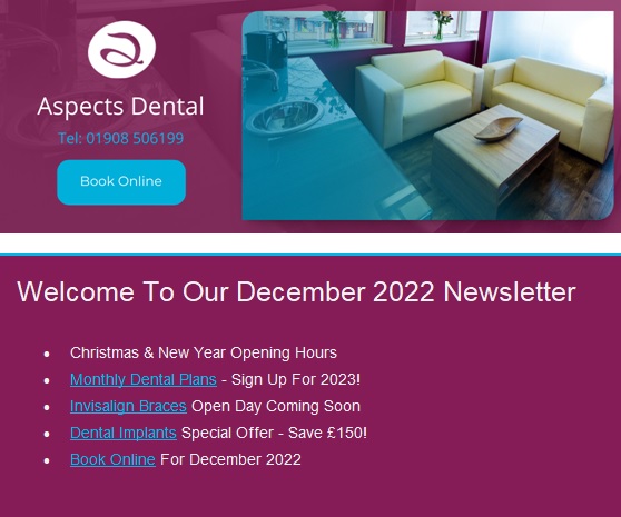 Milton Keynes Dentist Monthly Email Newsletter December 2022